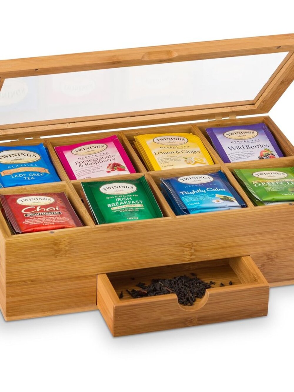 Tea Bag Organizer Box 8-Compartment Tea Storage Holder, Bamboo